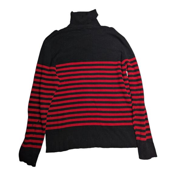 Vtg 1990s Lauren Ralph Lauren Black Red Striped Ribbed Turtleneck Sweater XL - Picture 2 of 4